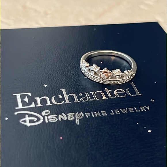 Disney Jewelry - Disney Enchanted 10K Rose Gold Diamond and Sterling Belle Tiara Ring size 6
